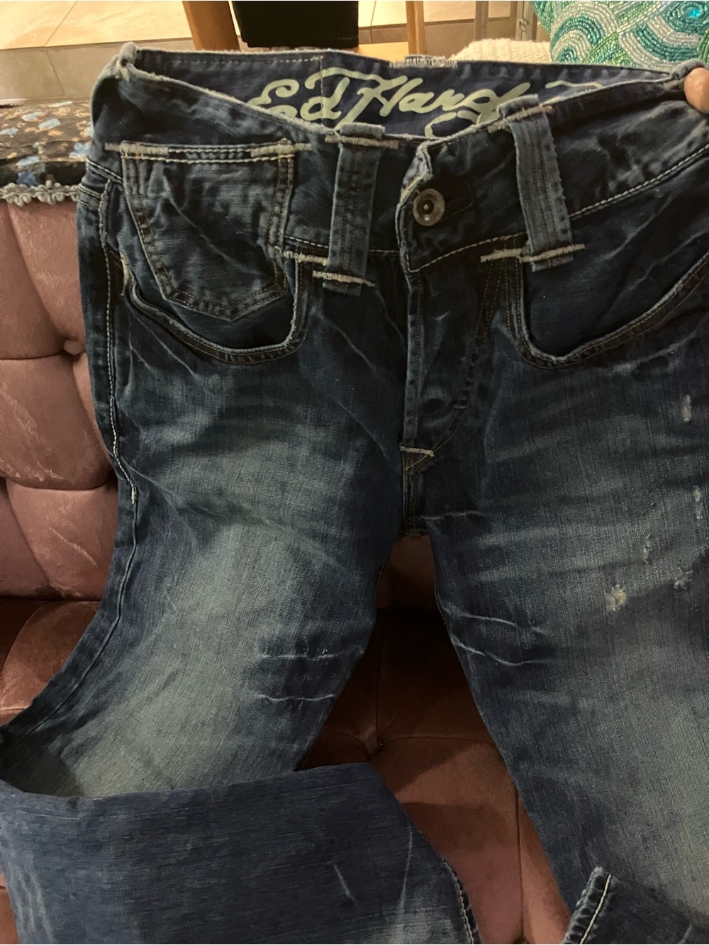 Ed Hardy Men's Washed Blue Relaxed Jeans